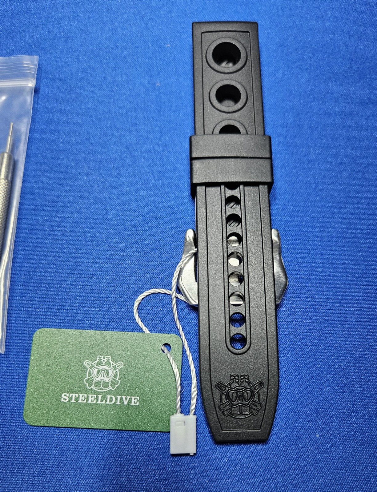 20mm Steeldive Black Waffle Rubber Dive Watch Strap Band With Pins And Tool New