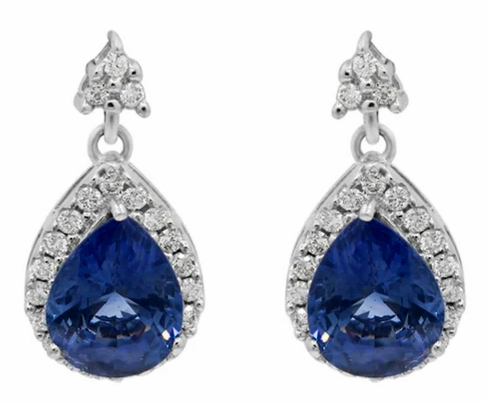 0.96ct Natural Diamond 14k BIS Hallmarked White Gold Sapphire Dangler Earrings