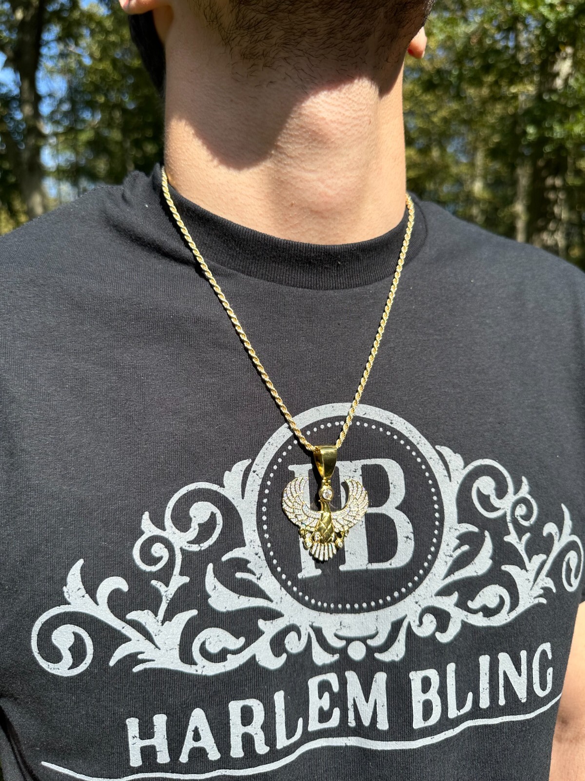MOISSANITE Horus W. Ankh Pendant Real 925 Silver / Gold Iced Egyptian Necklace