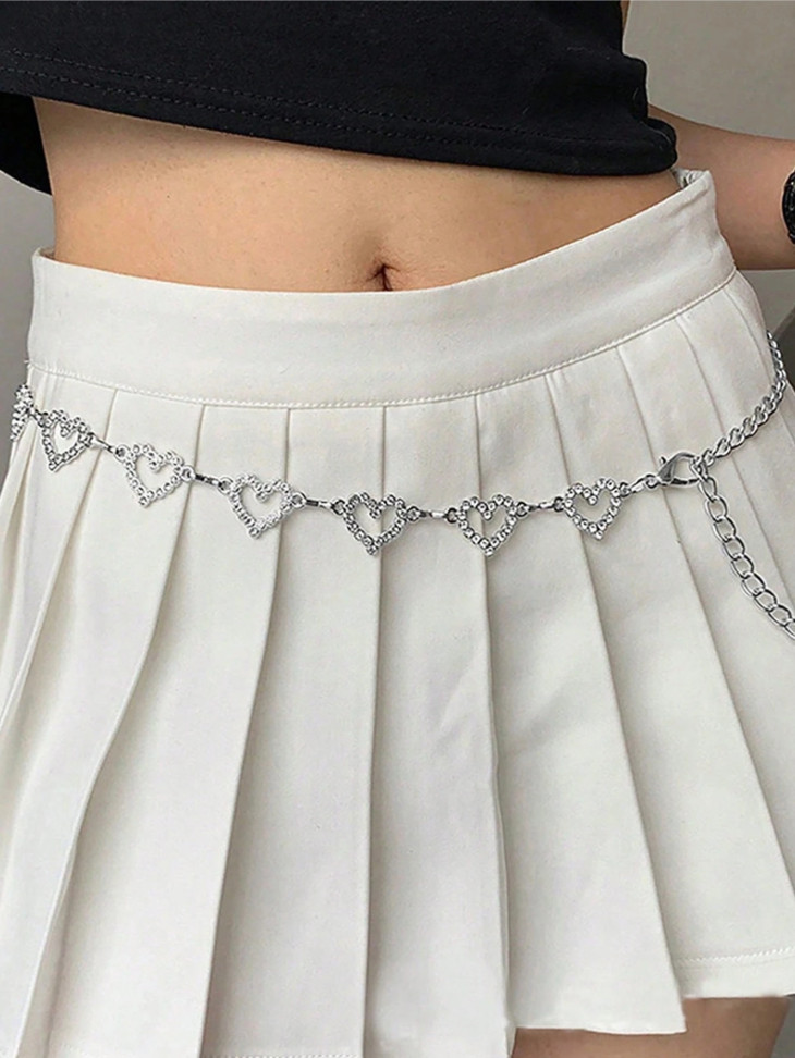 Women Rhinestone Heart Waist Chain Belt Crystal Belly Body Jewelry Y2K Festival