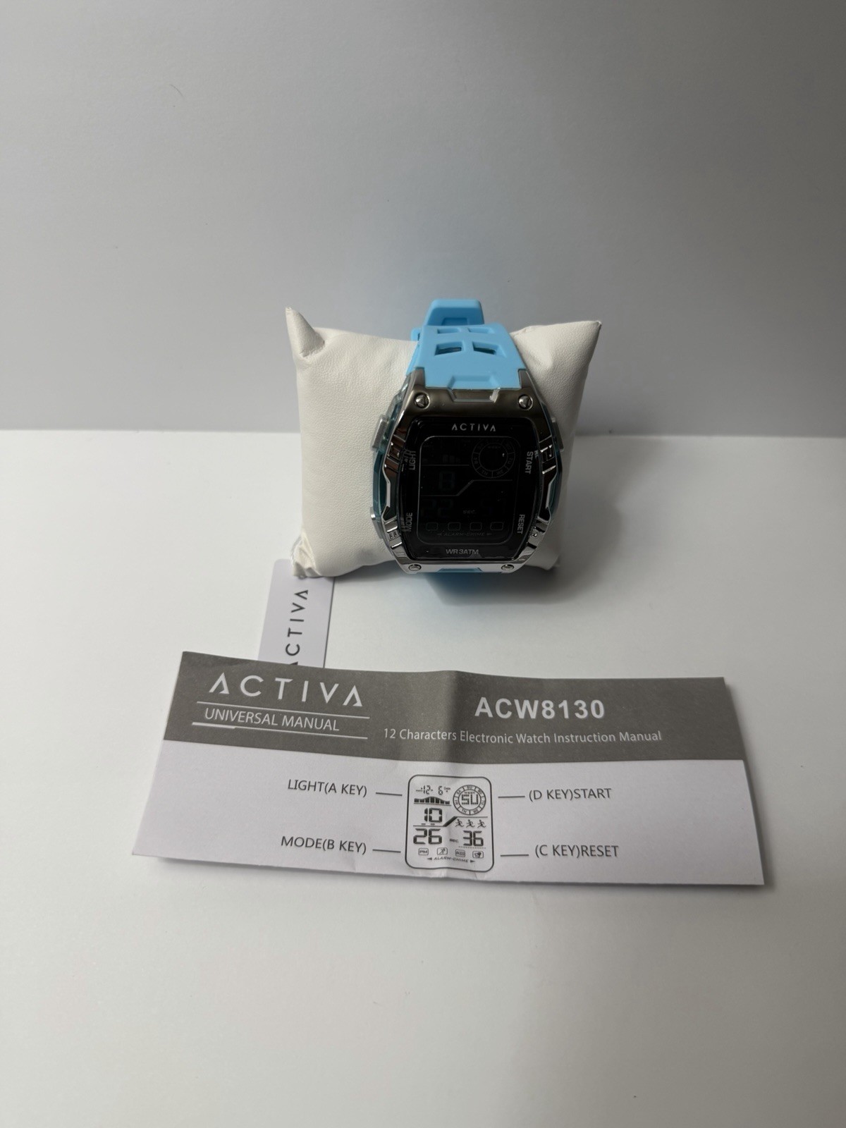 Activa ACW8130 Digital Quartz Sport Square Alarm Chrono Blue Silicone WR30m Box