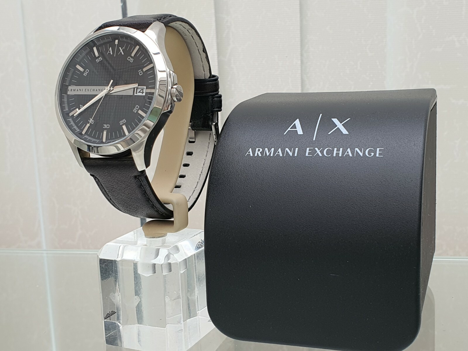 ARMANI EXCHANGE Mens Watch Black leather strap ,Easy to Read Date used VGC a17