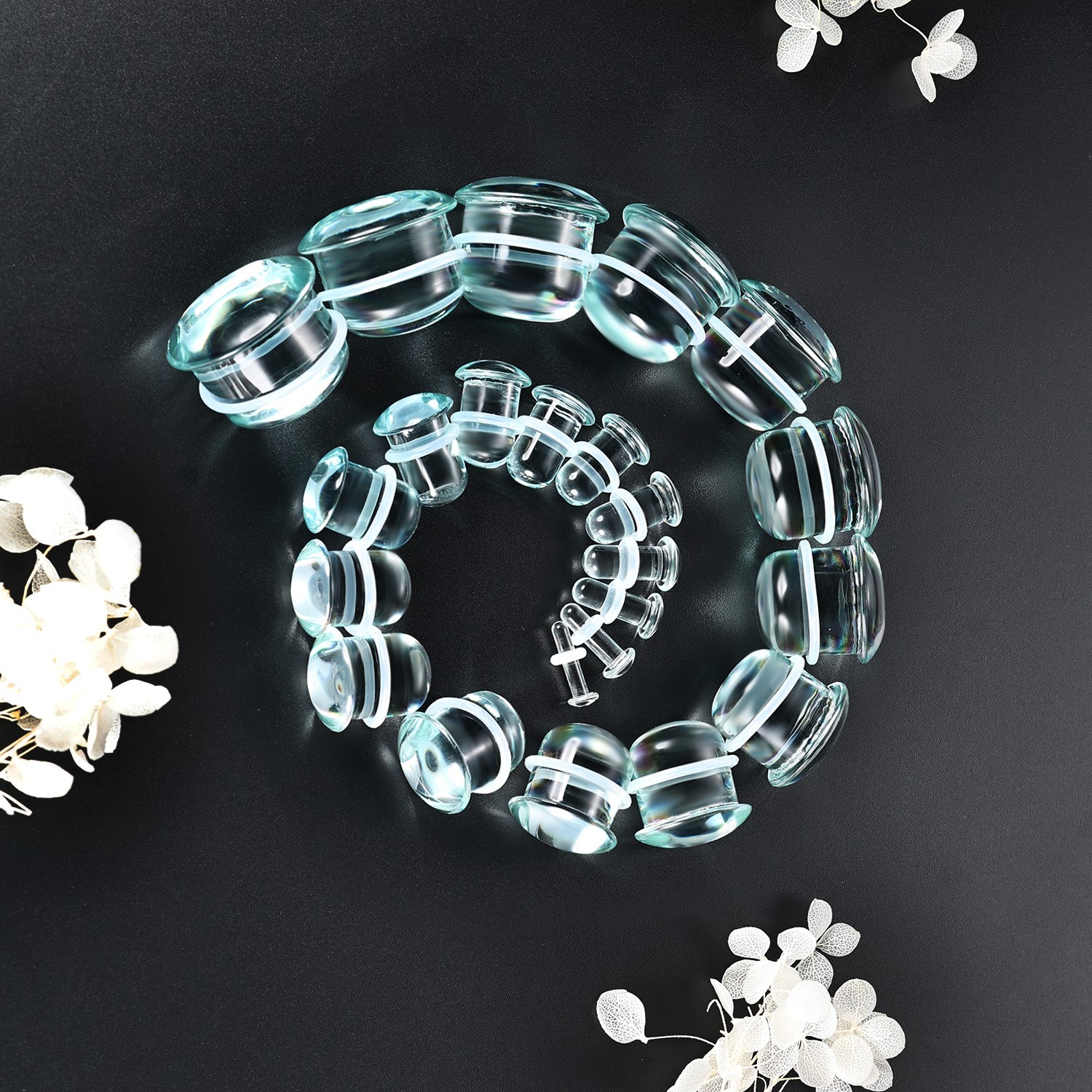3-25MM Single Flare Plugs Tunnels Glass Ear Gauges Ear Lobe Stretching Piercing