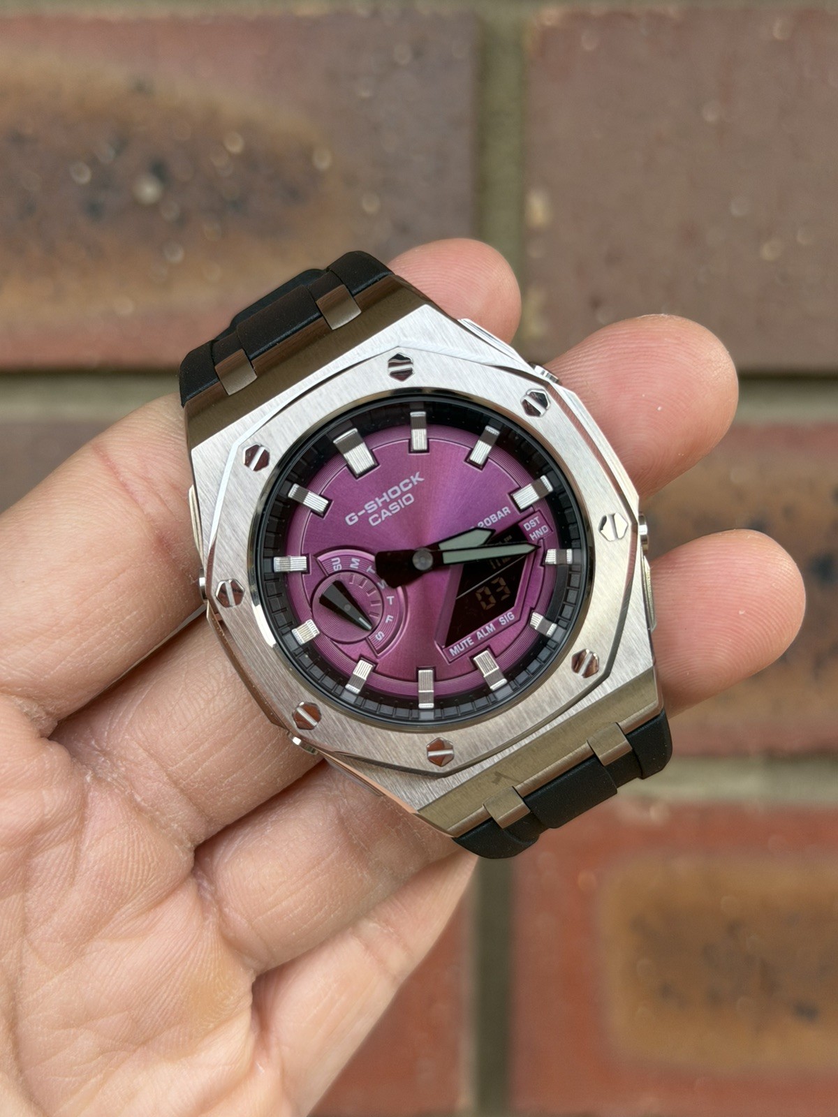 Casio G-Shock GA-2100 Custom Mod Premium SS Case With FKM Band, Offshore-Wine