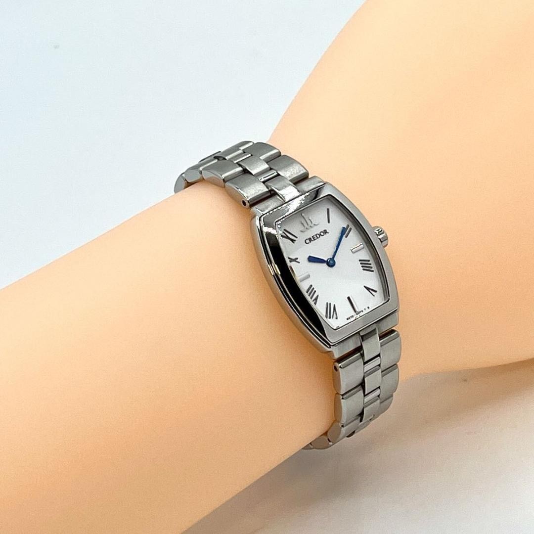 Seiko Credor Signo 5A70-0AE0 Aqua Quartz Watch White Blue Hands Japan 0715576