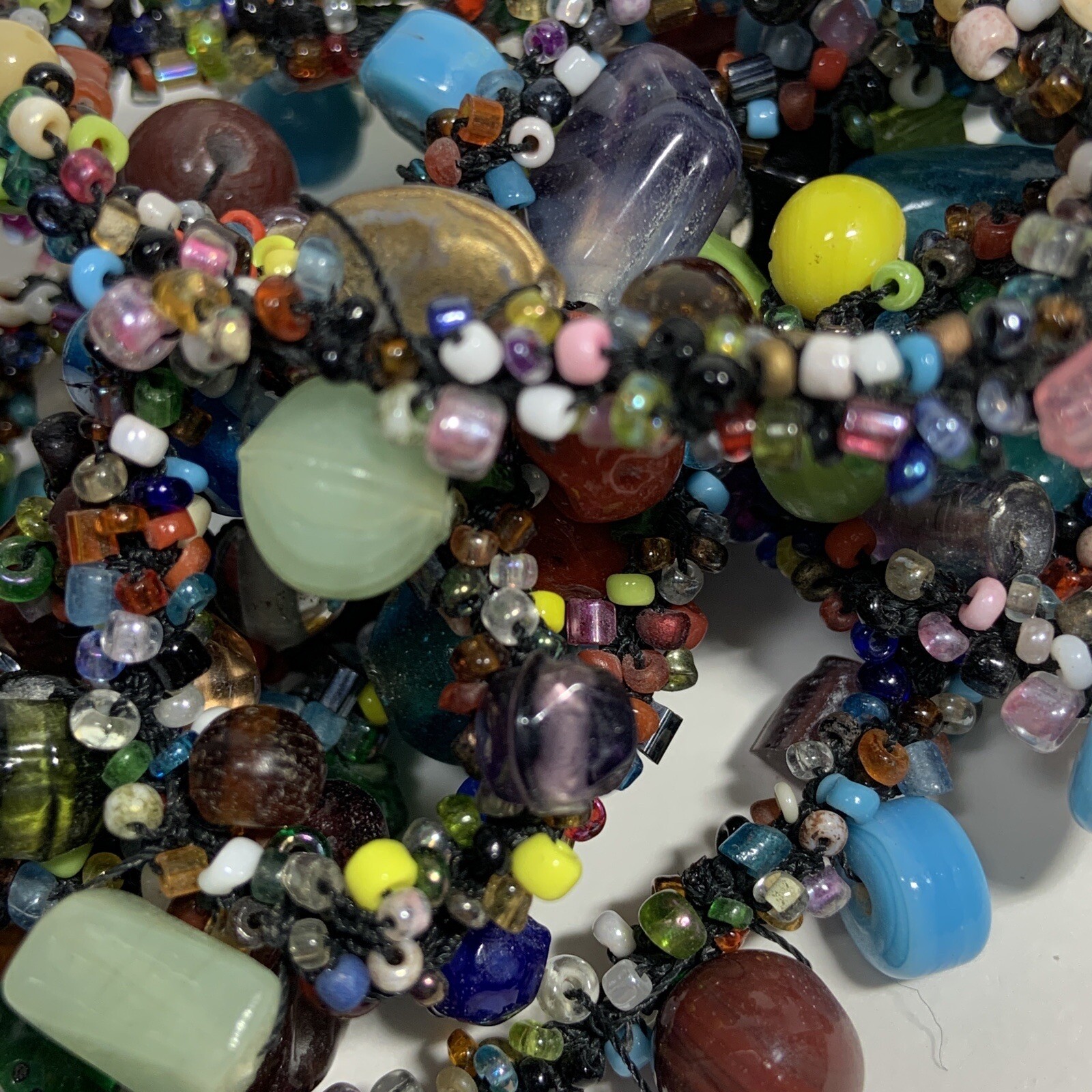 HANDCRAFTED Art Glass Seed Bead TWIST WRAP NECKLACE Multi Color EXTRA LONG 48″