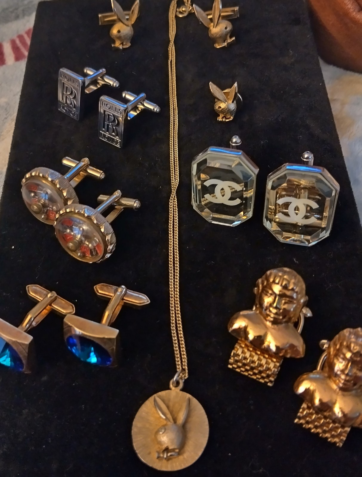 Vint 14PC Cuff Links Jewelry Lot Play Boy Rolls Royce Articulated Roulette Wheel
