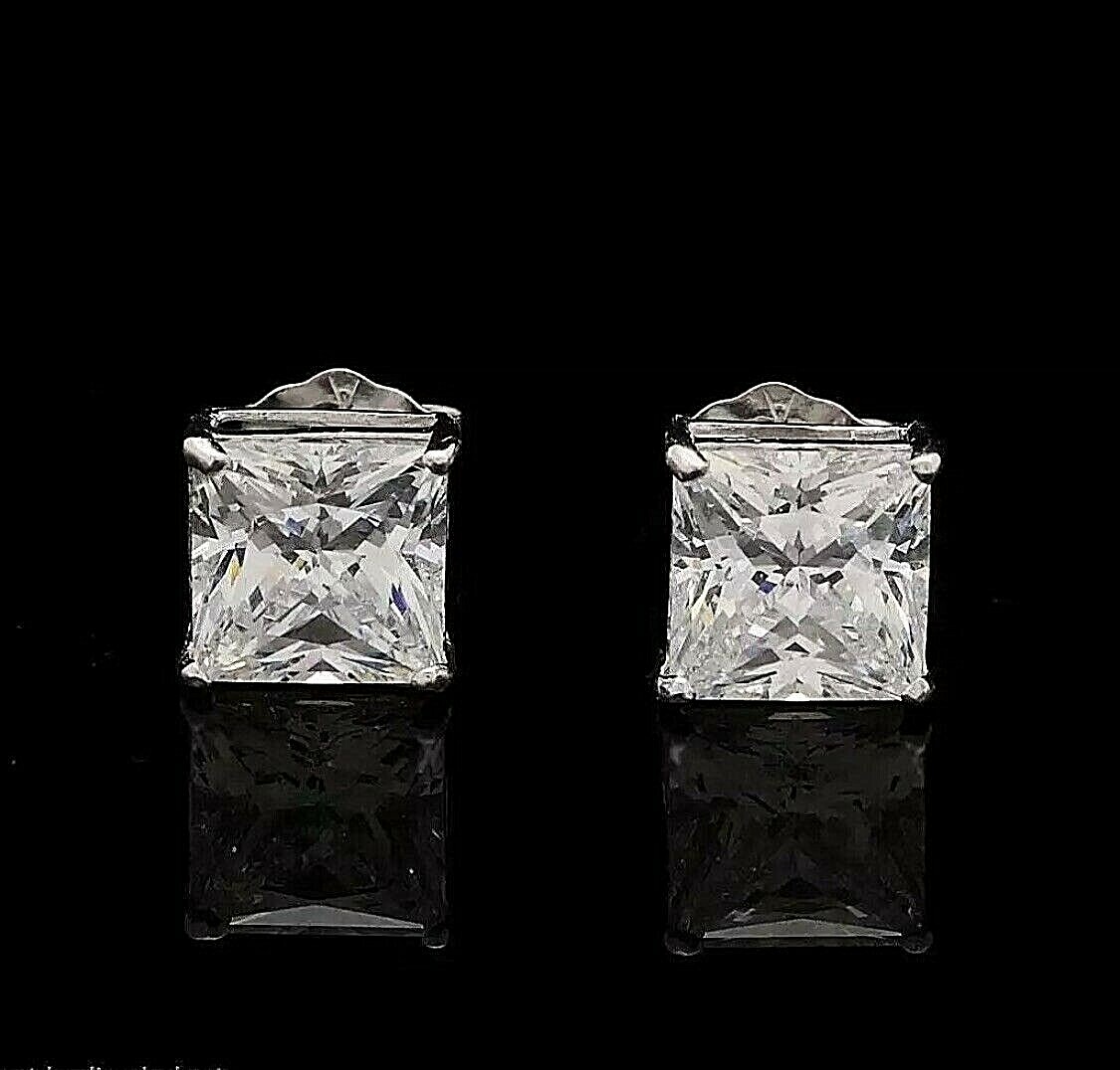 1.00 Ct Princess Cut FL/D Lab Created Stud Earrings 14K White Gold Top Quality