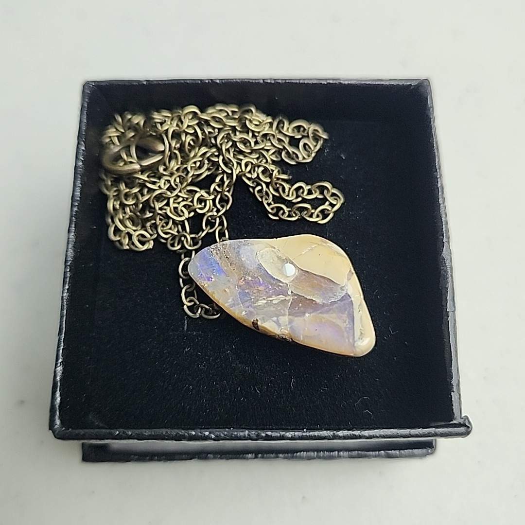Opal Pendant Necklace 1 Inch Purple & Brown Gemstone Stone