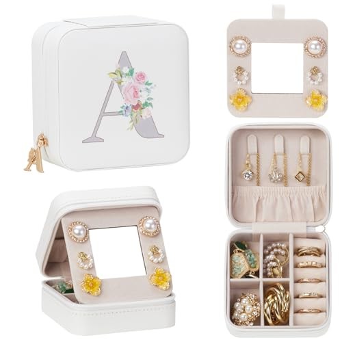 Travel Jewelry Box for Girls: Traveling Ring Case Gift for Women – A White