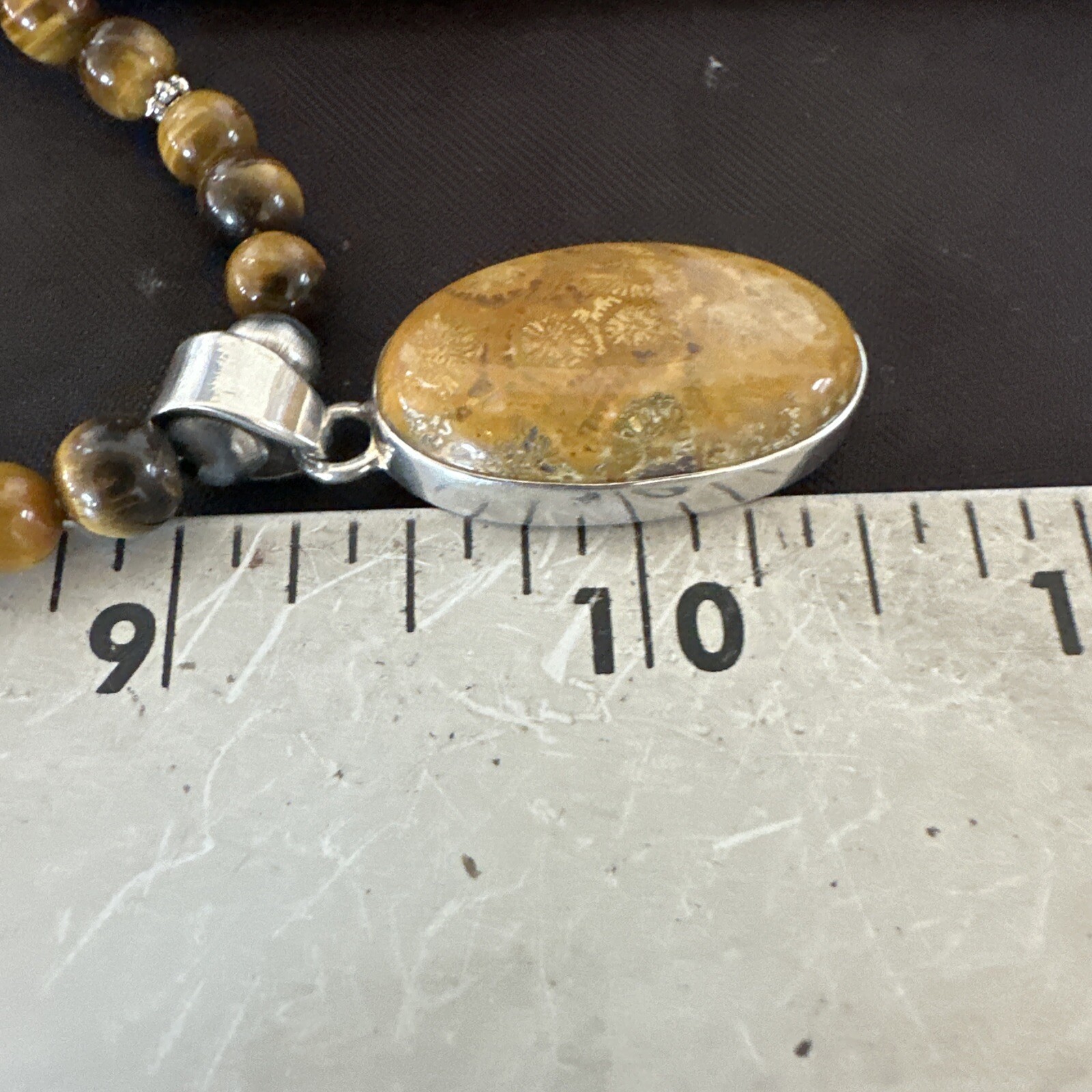 Coffee Brown Tigers Eye Sterling Silver Pendant Necklace Southwestern 18281