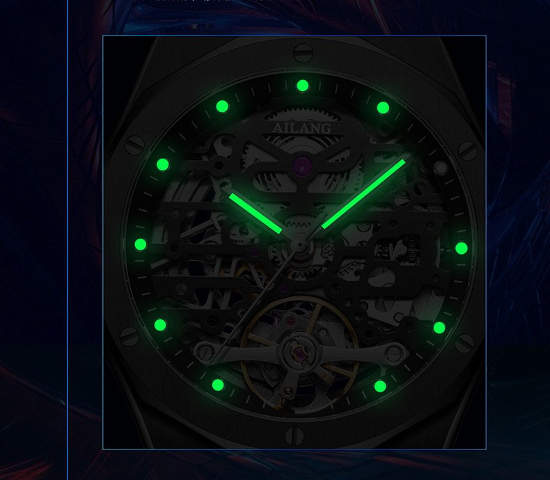 AILANG Luminous Skeleton Sapphire Crystal Tourbillon Automatic Mechanical Watch