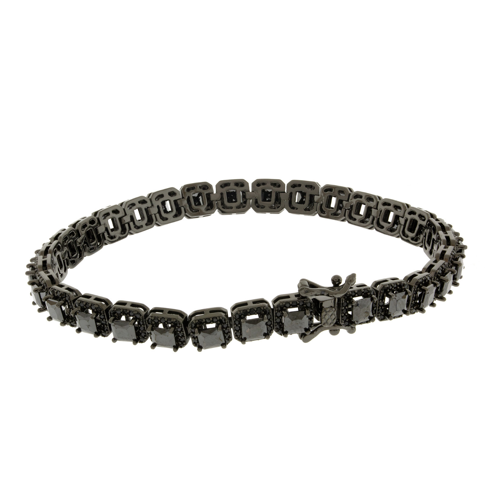 ANTI-TARNISH Black Finish 925 Silver 1 Row 6MM Square Cluster CZ Tennis Necklace