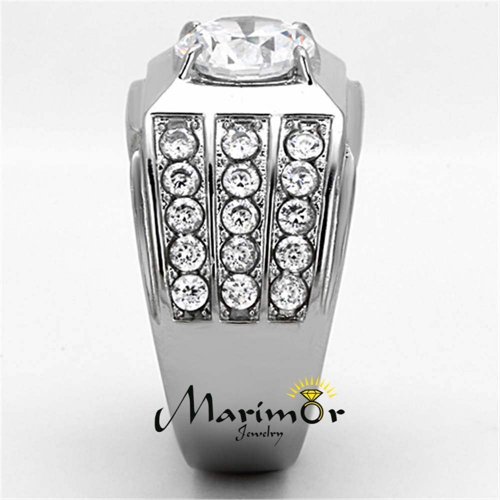 2.94 Ct Round Cut Cubic Zirconia Silver Stainless Steel Unisex Ring Sizes 5-13