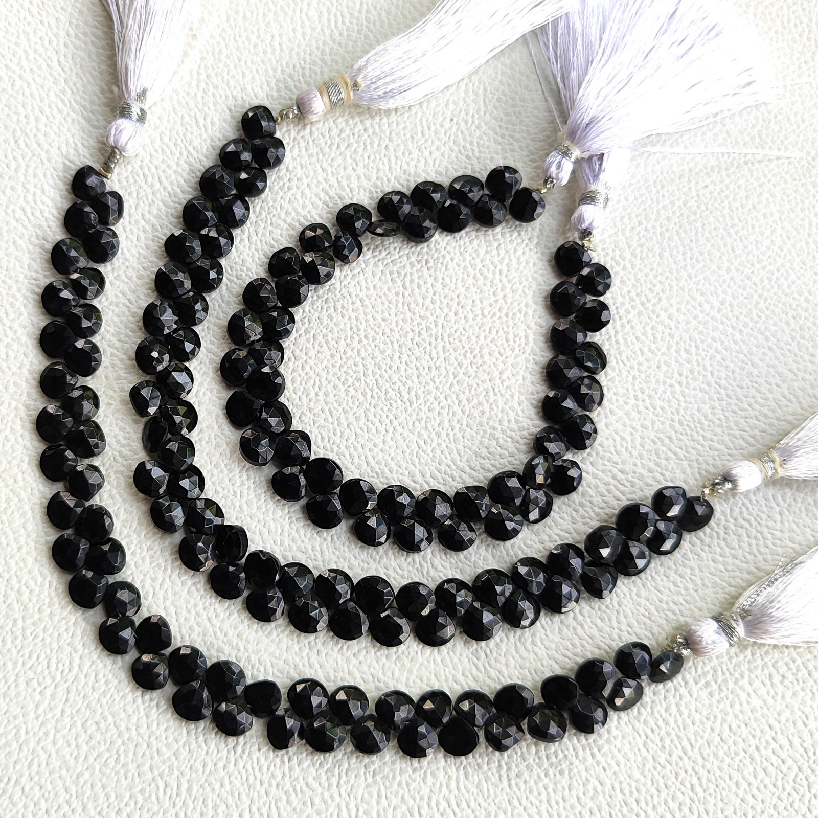 Genuine India Black Spinel 6mm Faceted Heart Briolette Beads 7″ Gemstone Strand