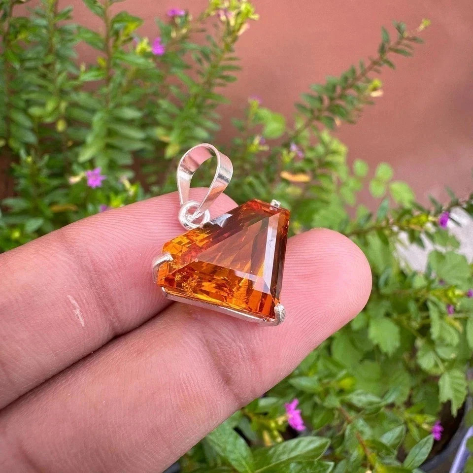 33 Ct Natural Orange Sapphire Fancy Cut Gemstone 925 Solid Silver Pendant+ Gift