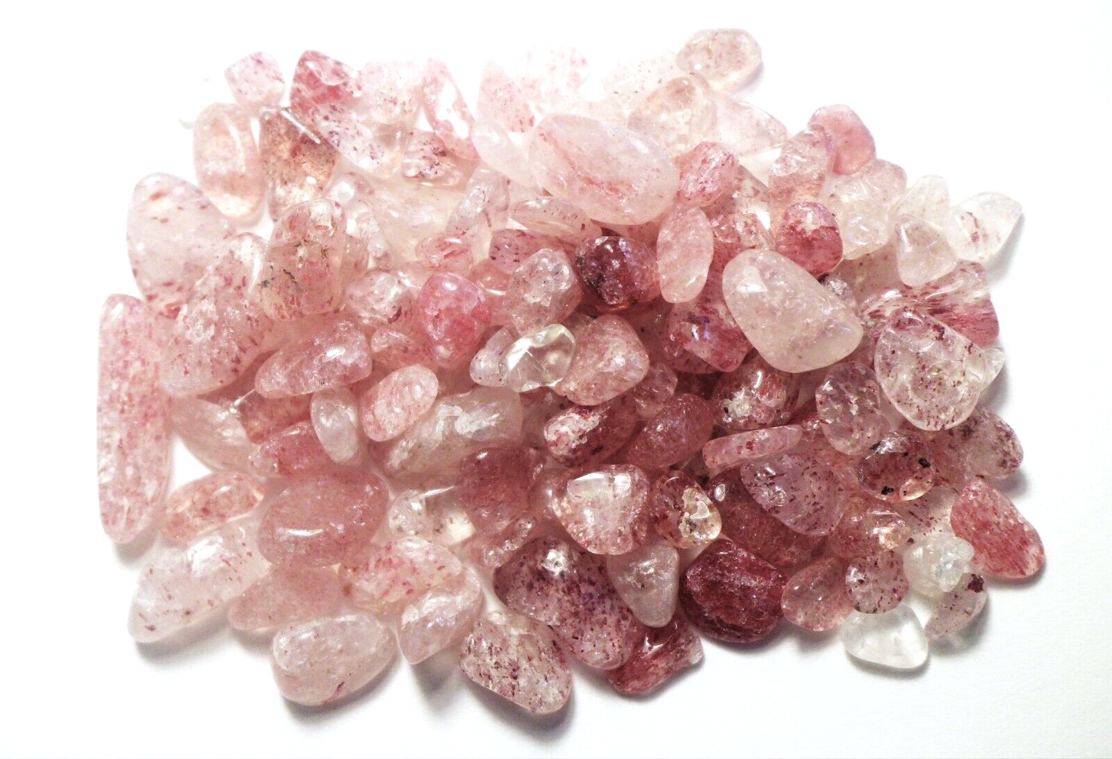 100cts ASSORTED 3 – 7 mm TUMBLE POLISHED STRAWBERRY QUARTZ CHIPS MADAGASCAR