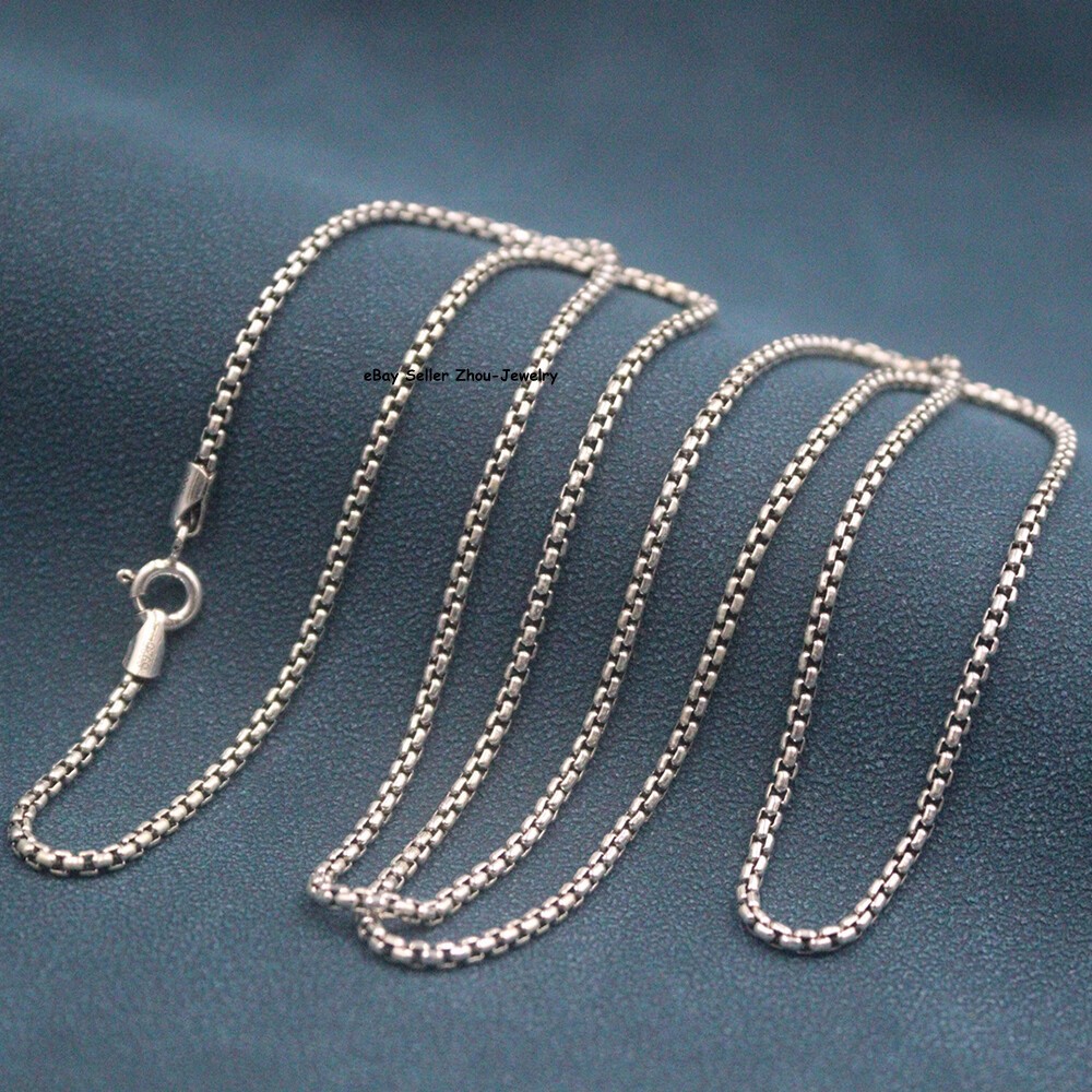 Real S925 Sterling Silver Chain 2mm Lucky Square Box Link Necklace 13-14g 27.5in