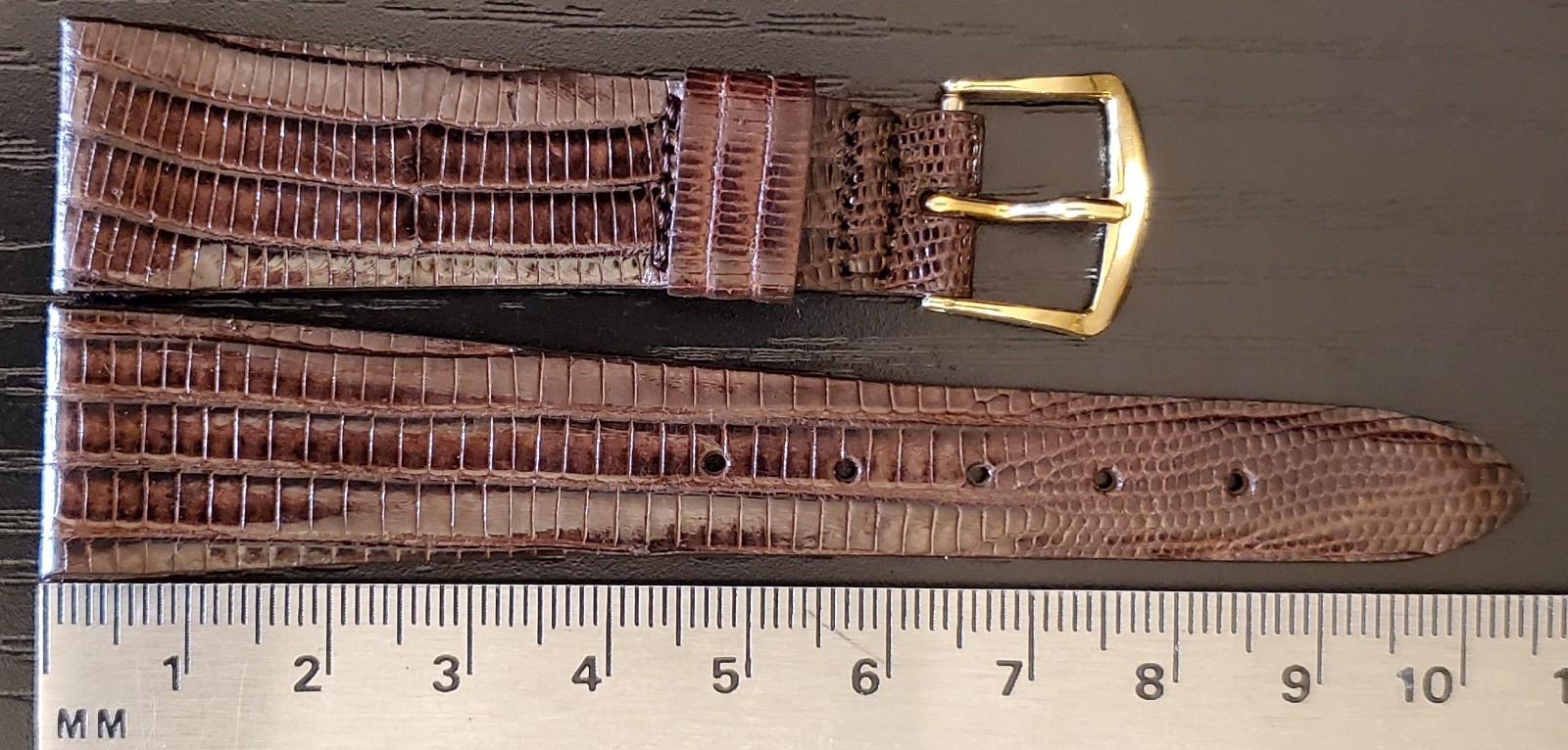 Vintage NOS 1960s 19mm Brown Genuine Teju Lizard Skin Short Watch Band
