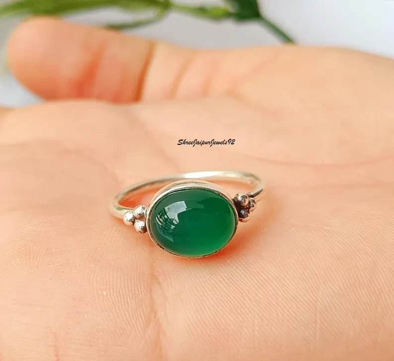 Green onyx ring, 925 sterling silver, handmade ring, women ring, prett All Size