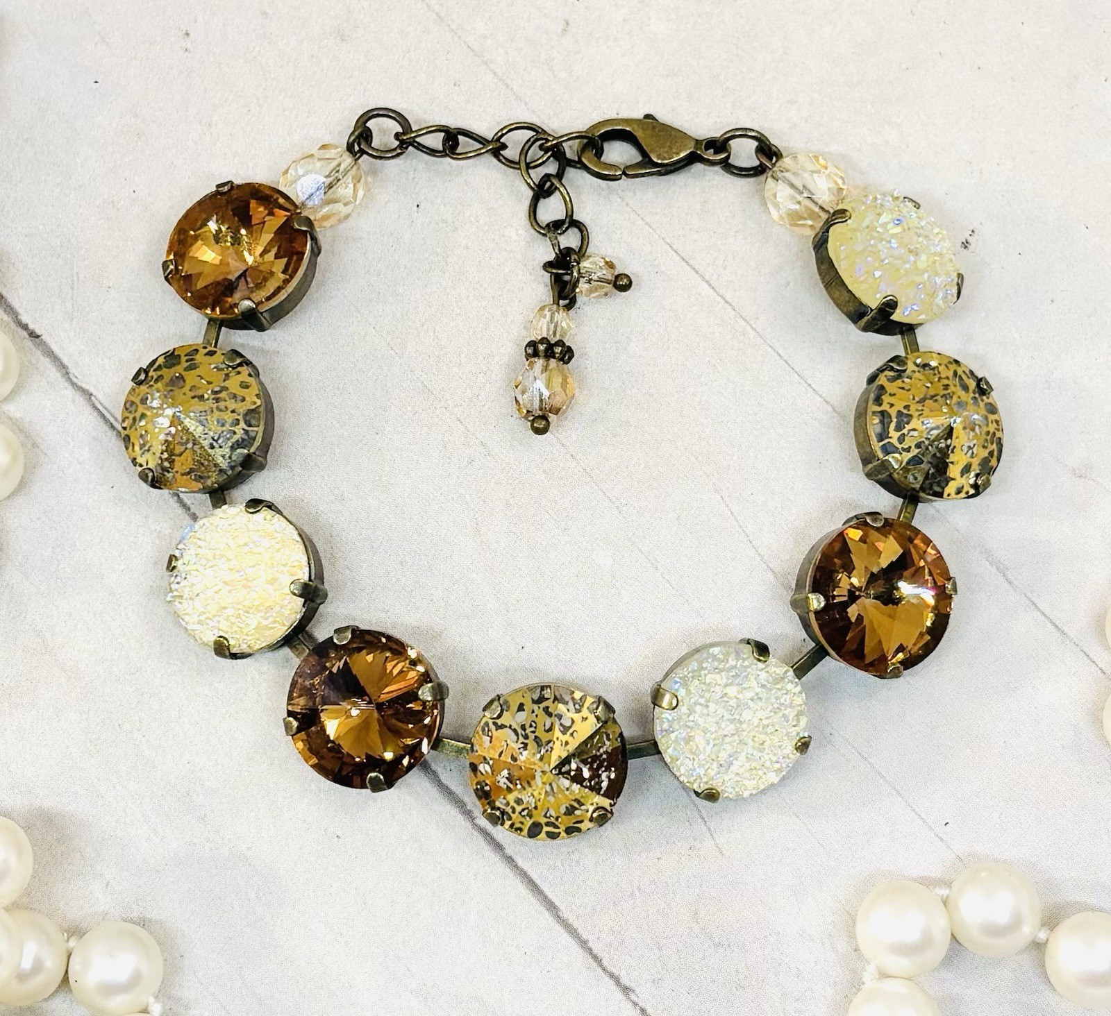 Antique Brass Plated Chocolate Brown Gold Patina Cup Chain Statement Bracelet