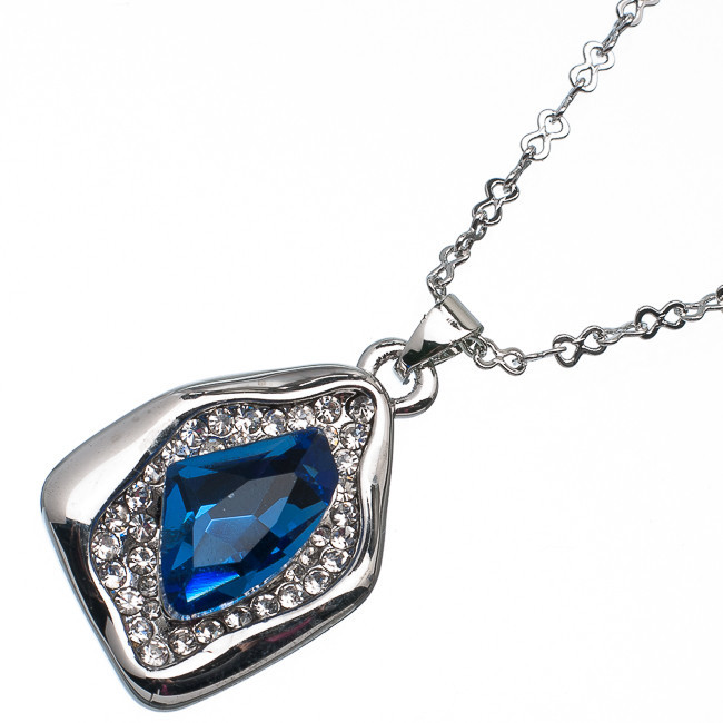 7.36 Ct Pentagon Cut Shape Blue Rhinestone CZ 18K White Gold Plated Pendant