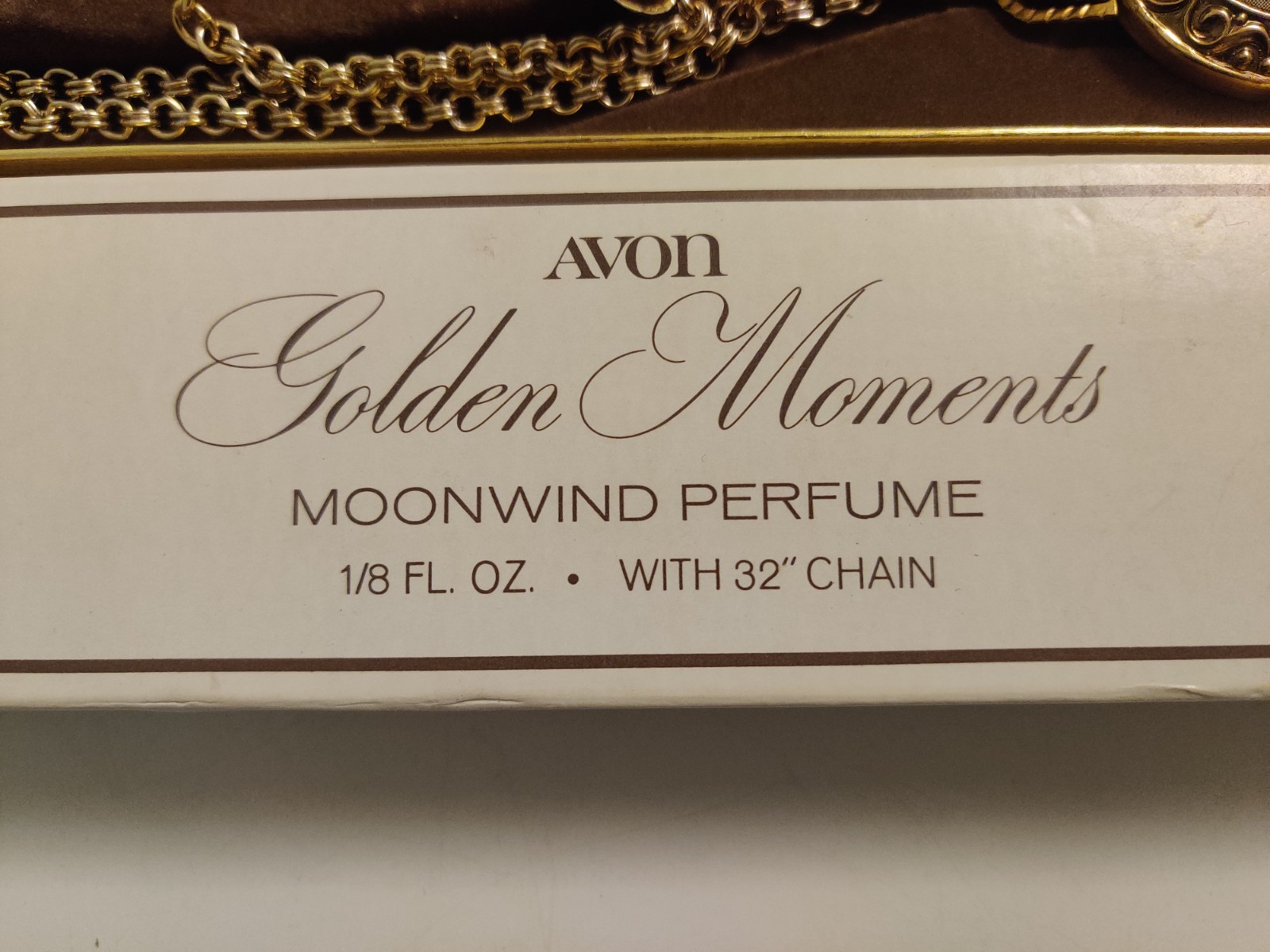 AVON MOONWIND ENAMEL POCKET WATCH 32 in NECKLACE PERFUME BOTTLE New w Box