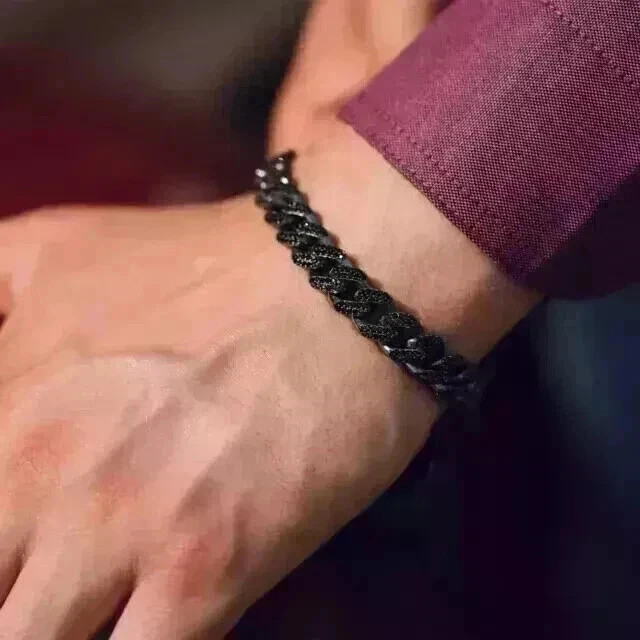 10Ct Round Cut Lab Created Black Diamond Cuban Bracelet 14K Black Gold Plated