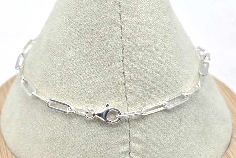 Sterling Silver Paper Clip Chain Bracelet 3.2 mm Size 6.75 Adjustable Italy NWOT