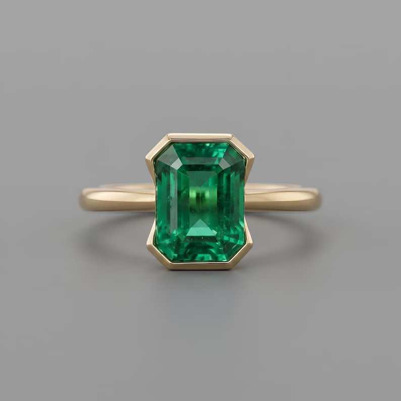 Lab Created Green Emerald Ring, Base Metal: Brass Finish: Gold Plated
