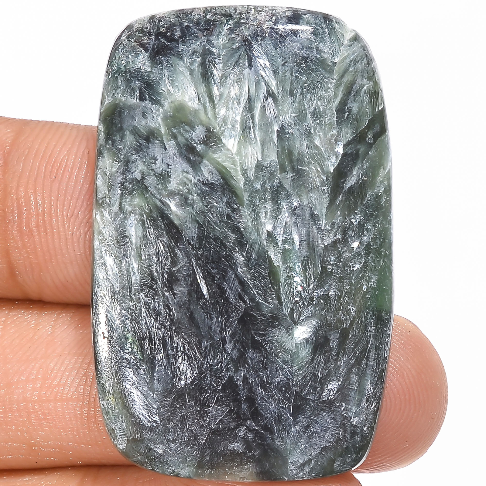 100% Natural Seraphinite Radiant Shape Cabochon Gemstone 42 Ct 39X25X4mm EE34271