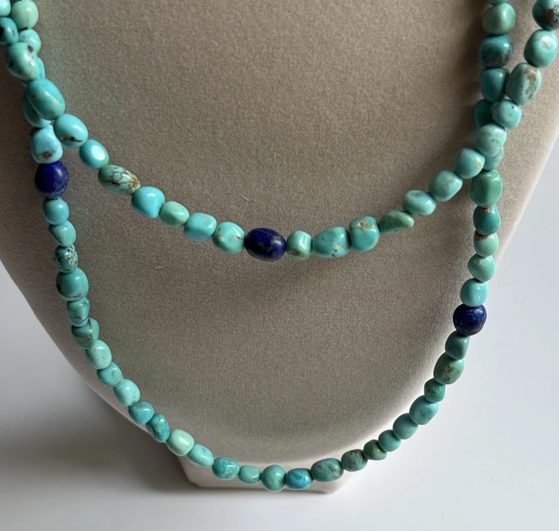 Jay King Turquoise & Lapis Beaded 34” Single Strand Necklace 925 Hook Closure