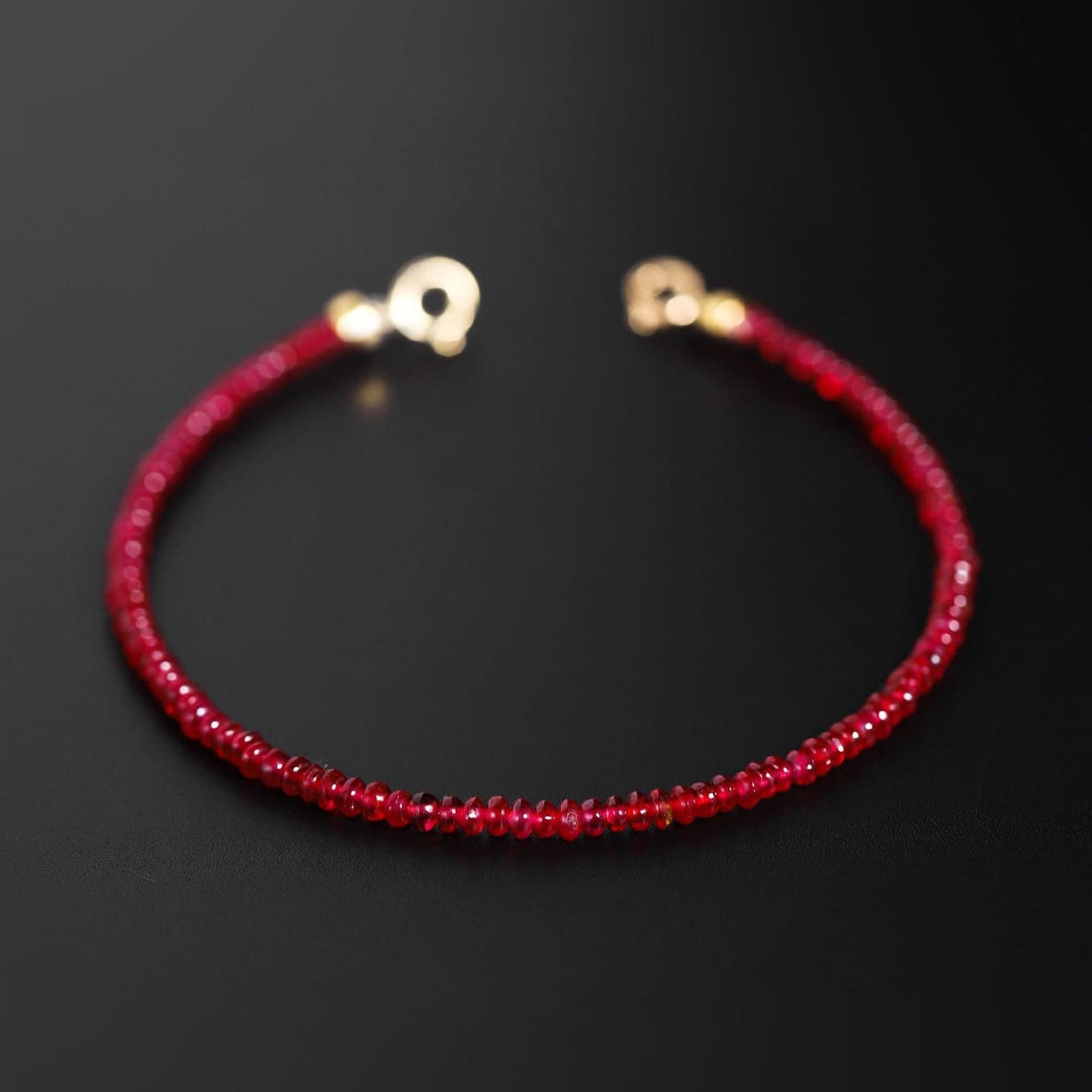 18K Gold Ruby Bracelet, Pigeon Blood Red Beads, Elegant Gift for Her