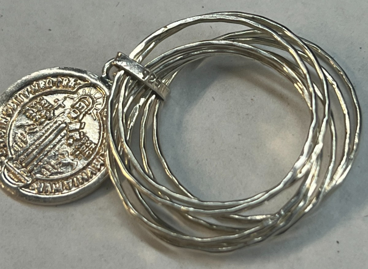 925 Sterling Silver St Benedict Medal Charm Linked Multi-Band Ring Size 10