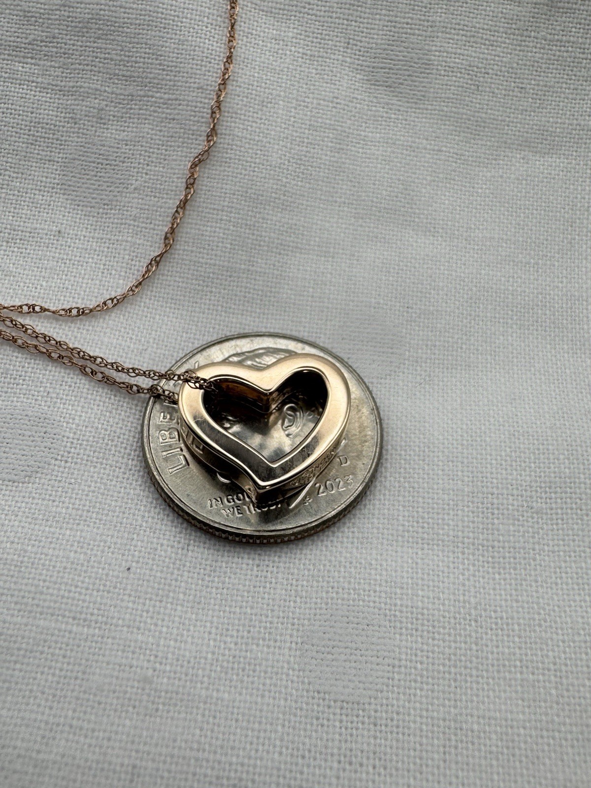 14K Solid Rose Gold RCI Open Heart Pendant 18” Fine Rope Necklace