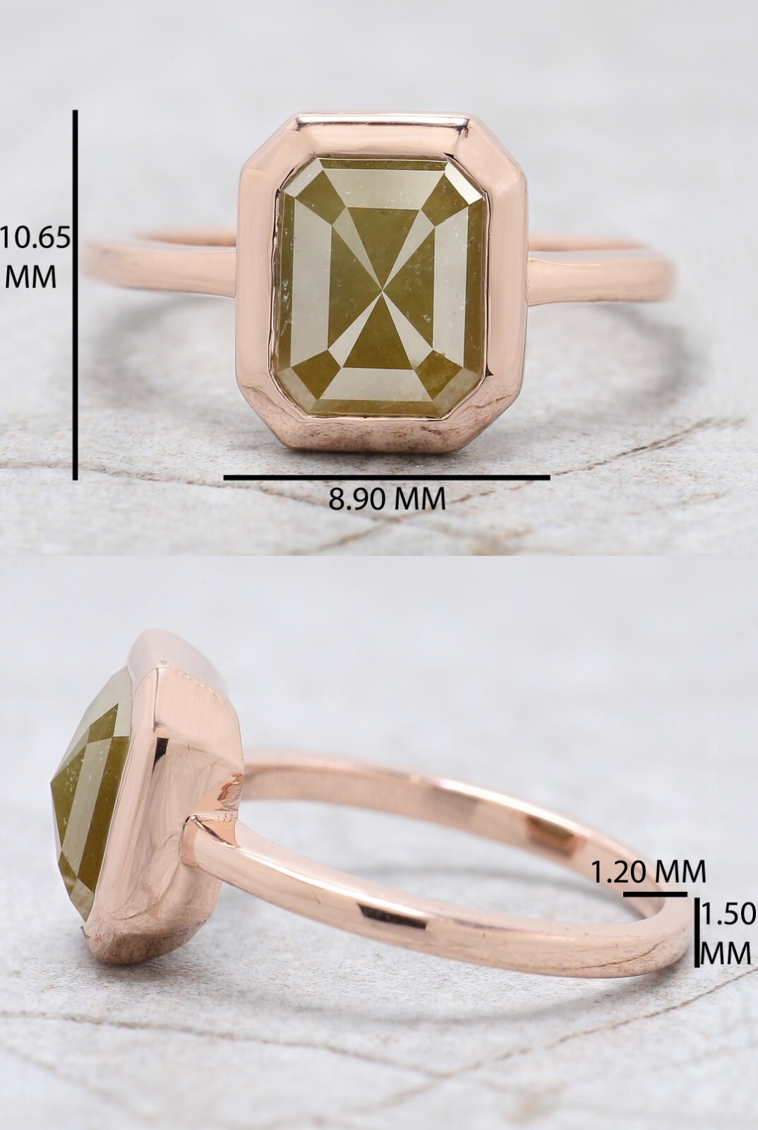 2.85 Ct Emerald Cut Yellow Color Diamond Ring 14K Rose Gold Engagement Gift Ring