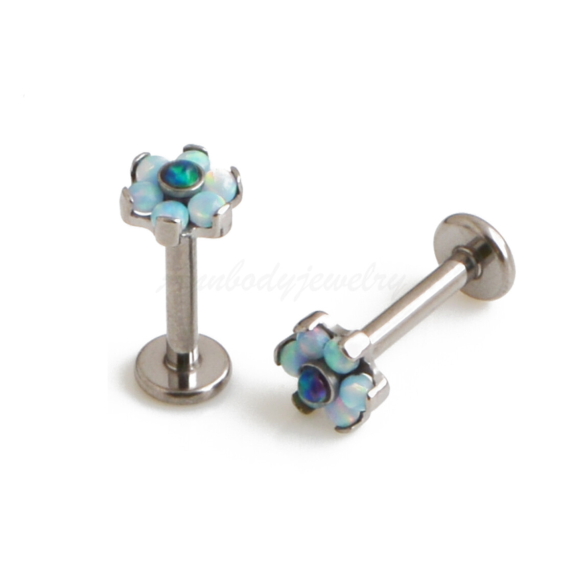 16g Titanium 5mm Opal FLOWER Cartilage Tragus Labret Forward Helix Earring Stud