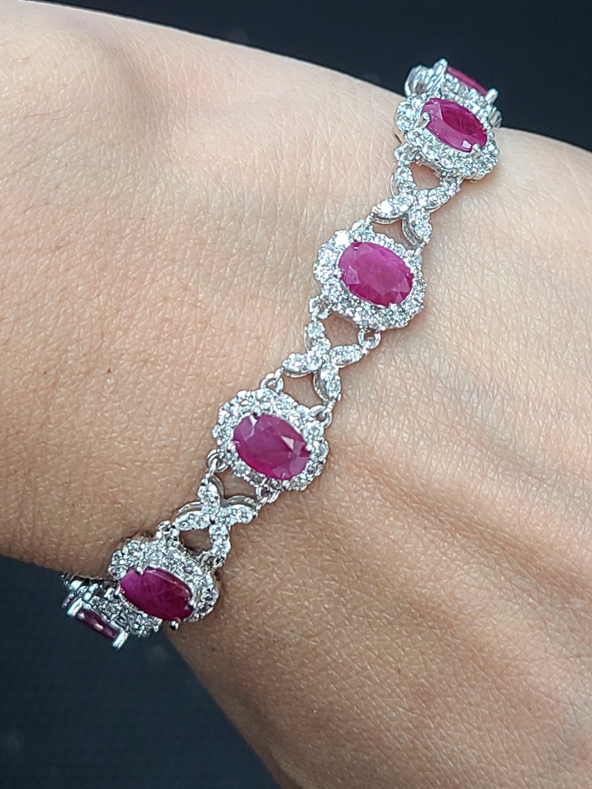 Deal! 14.60CTW Natural Genuine Red Ruby Diamonds Tennis Bracelet 14K White Gold