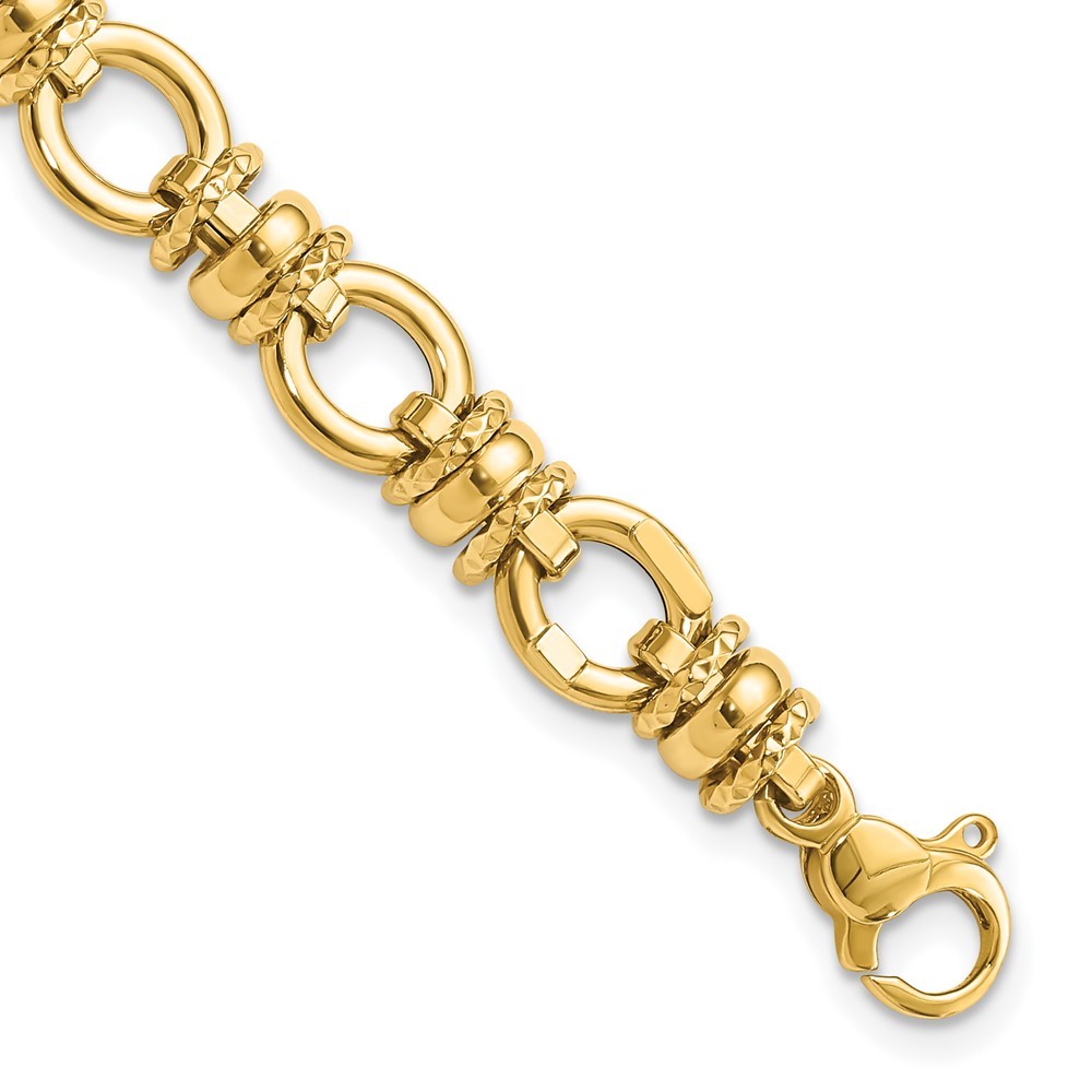 14K Yellow Gold Polished and Textured 8mm Fancy Link Bracelet 7.75″