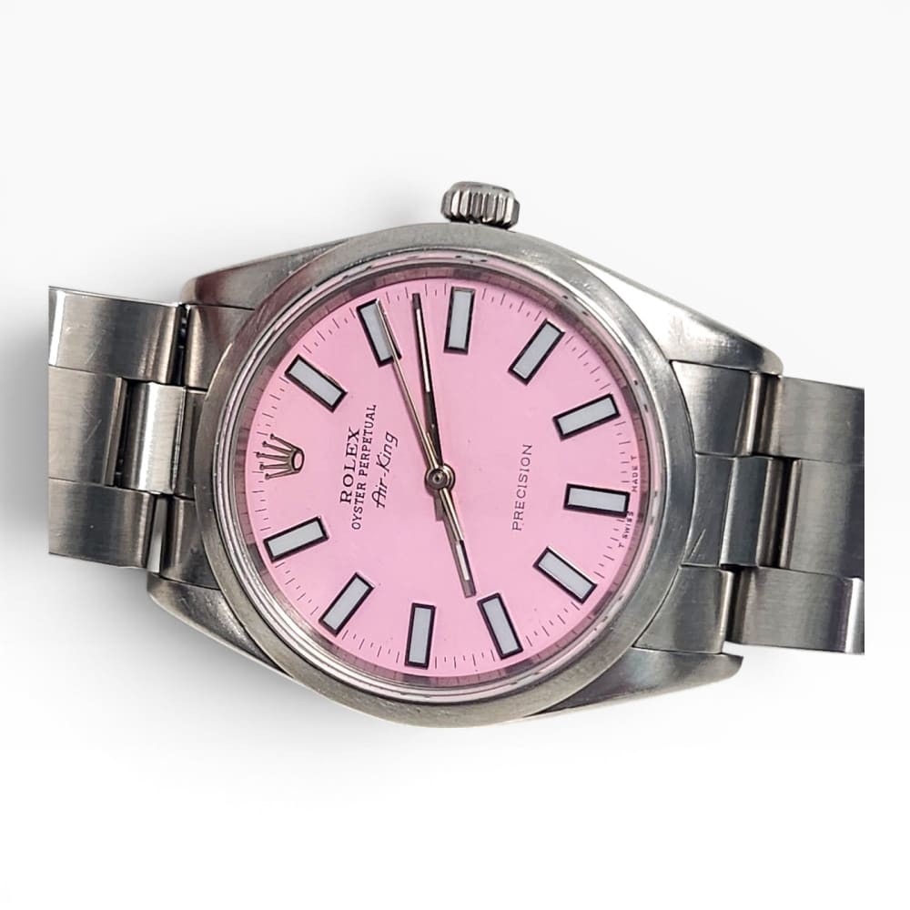 W/Papers 1993 Rolex Air King Precision 34mm Pink Dial Steel Watch 14000