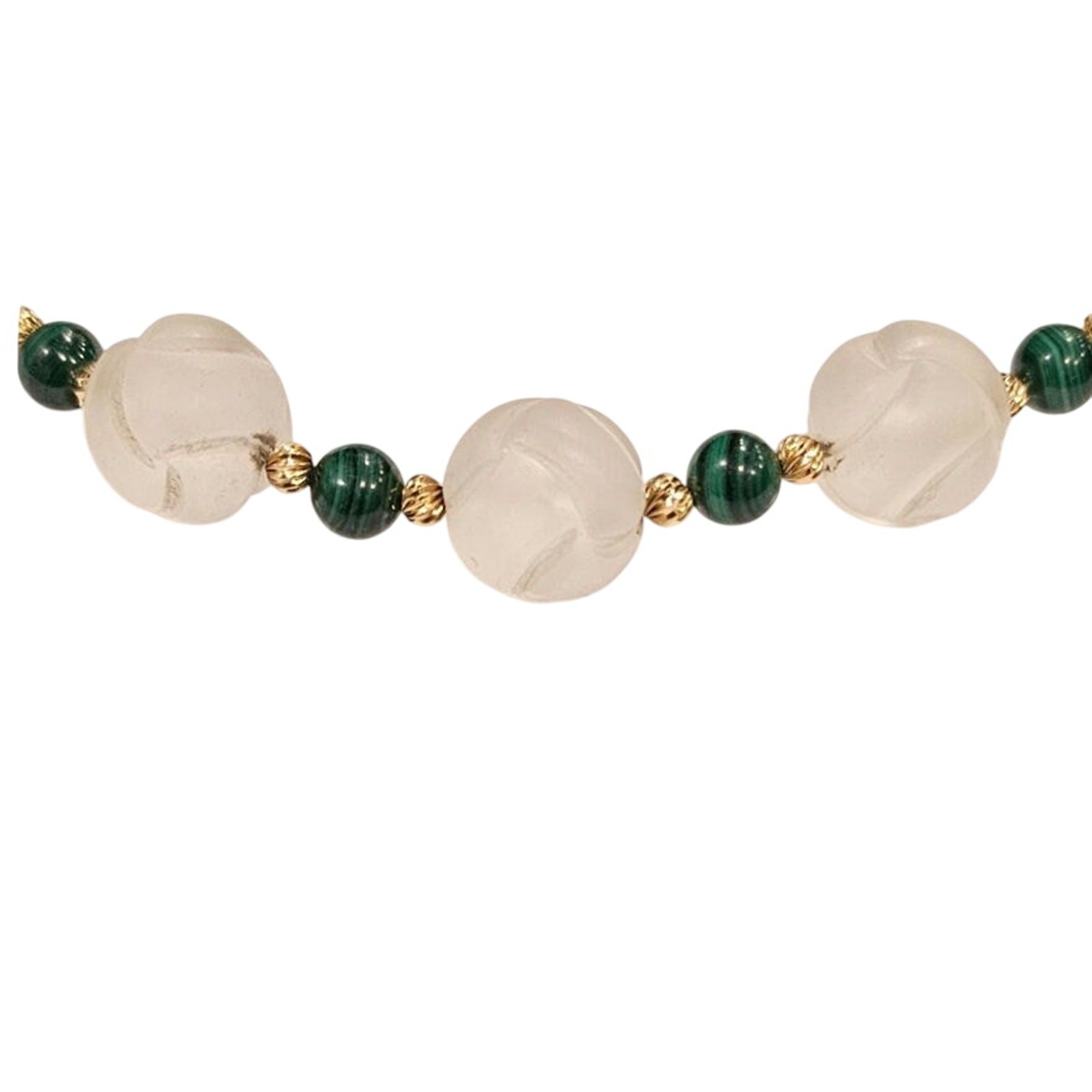 14K Frosted Crystal & Malachite Beaded Necklace