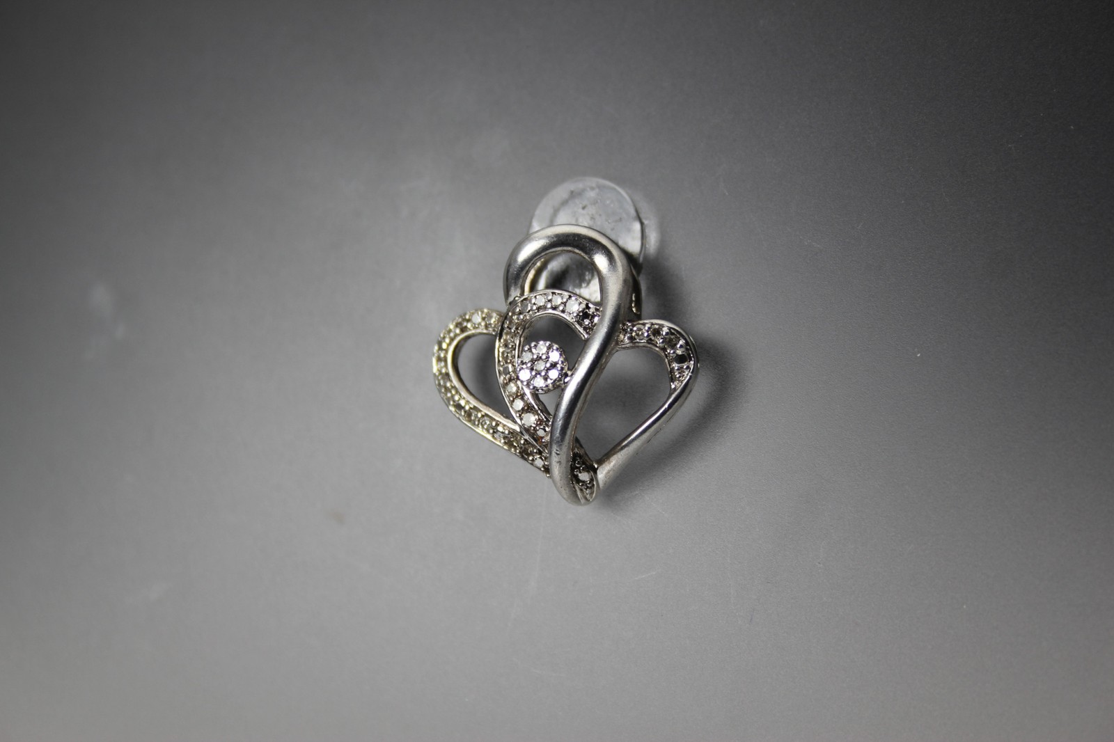 925 Sterling Silver Diamond Double Heart Pendant 3.2 Grams (PEN10252)