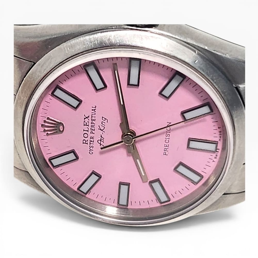W/Papers 1993 Rolex Air King Precision 34mm Pink Dial Steel Watch 14000
