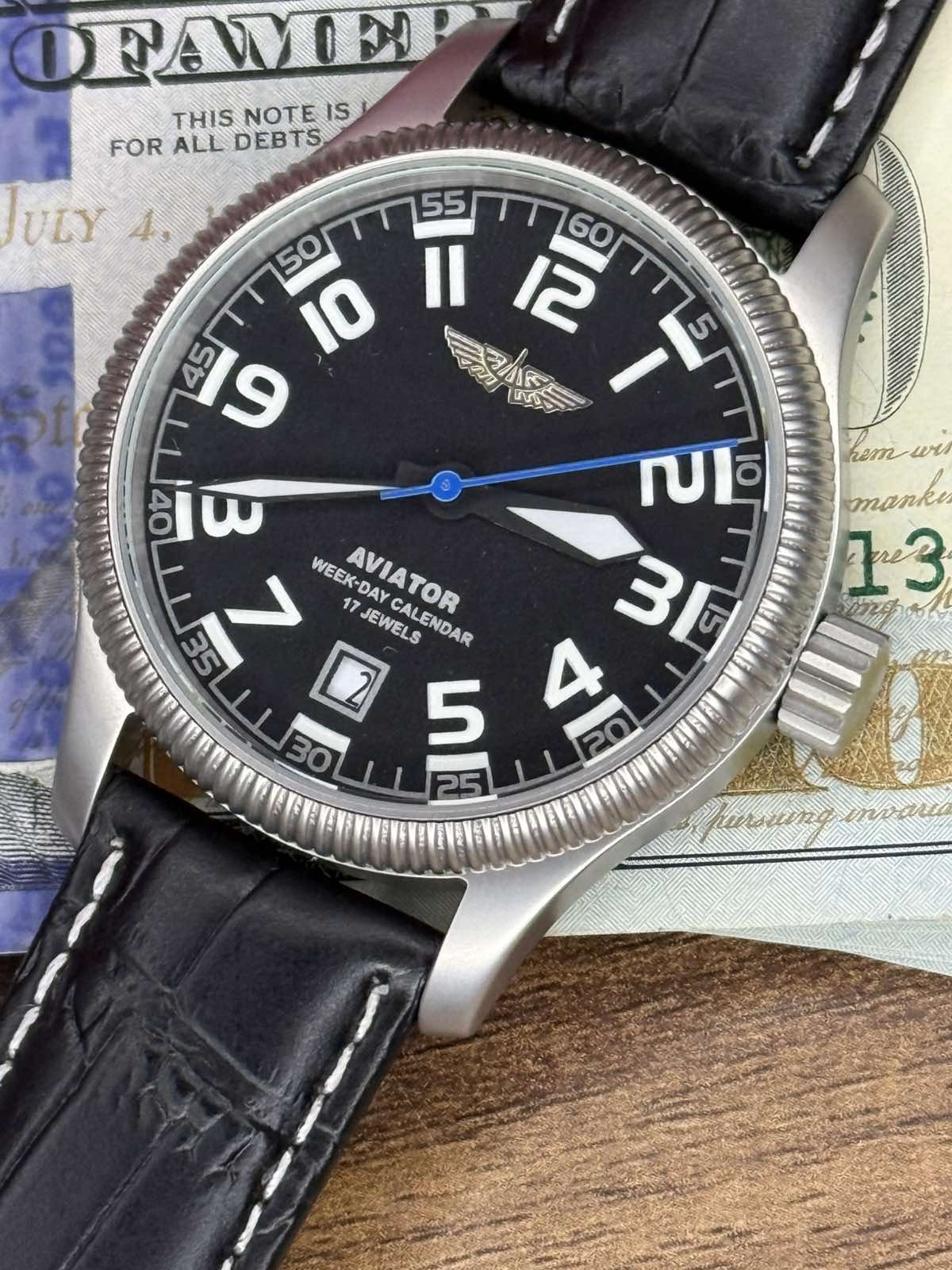 Aviator Watch Mechanical Soviet USSR Pilot Military Calendar Day Raketa Vintage
