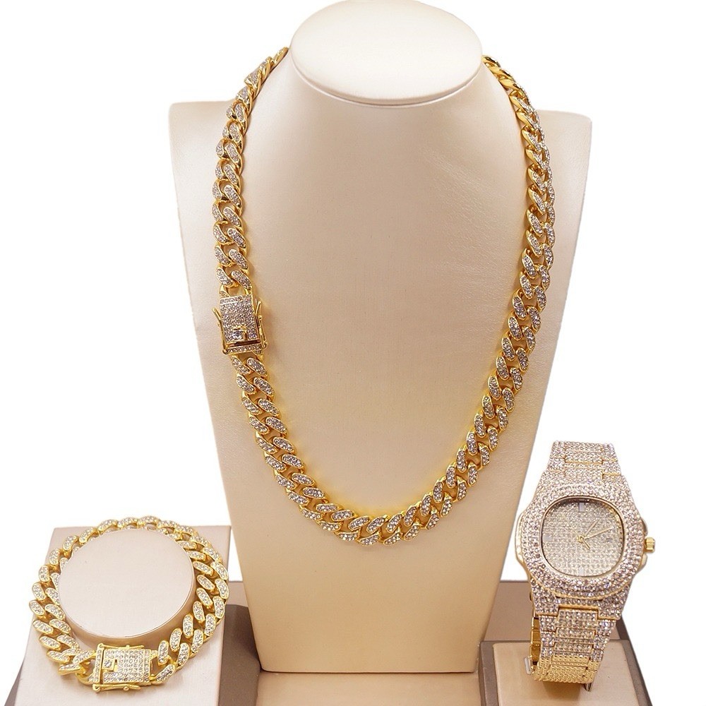 3 Piece Set , Necklace, Bracelet, Watch – Gold Plated 14K