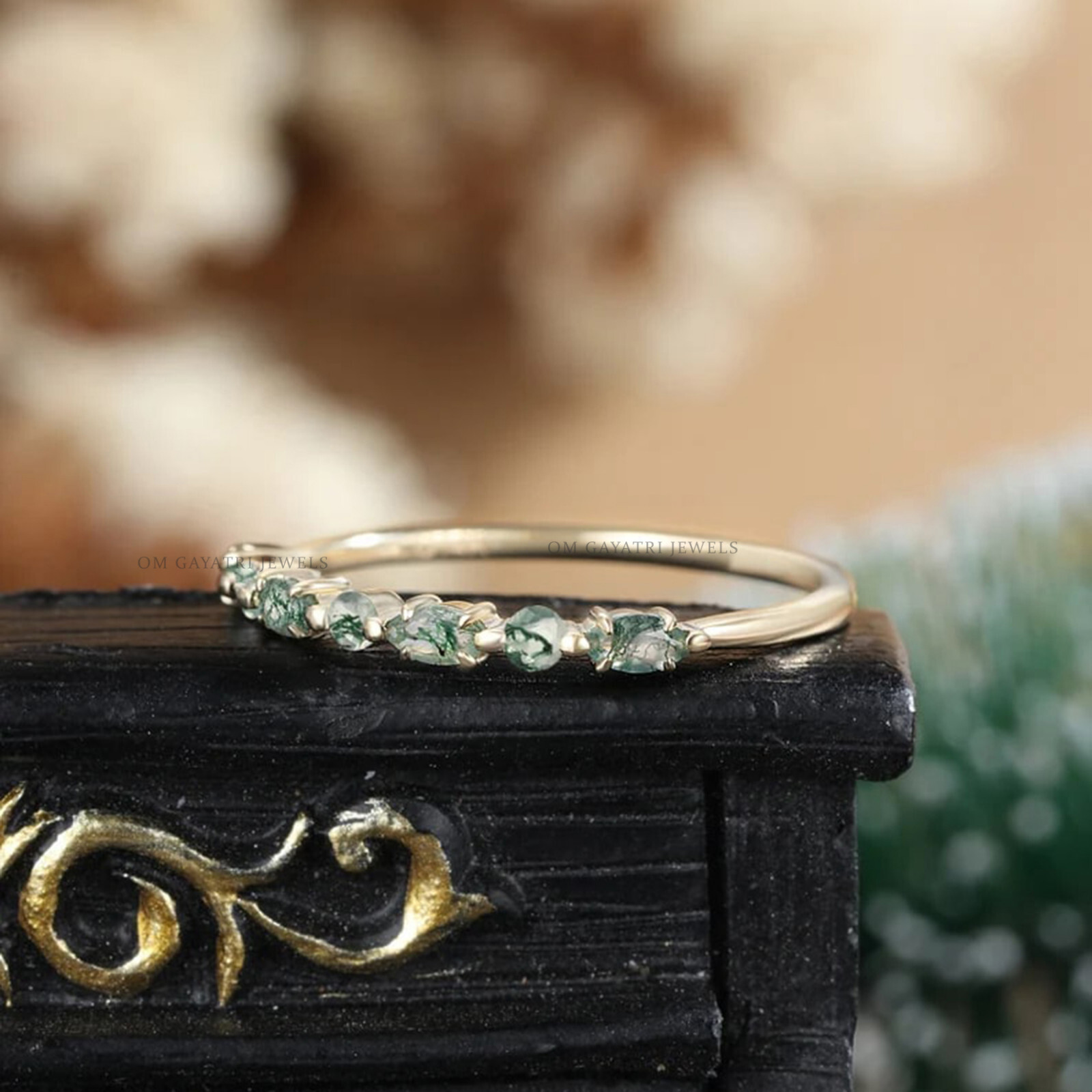Marquise Moss Agate Ring 925 Sterling Silver Wedding/Engagement Ring for Women