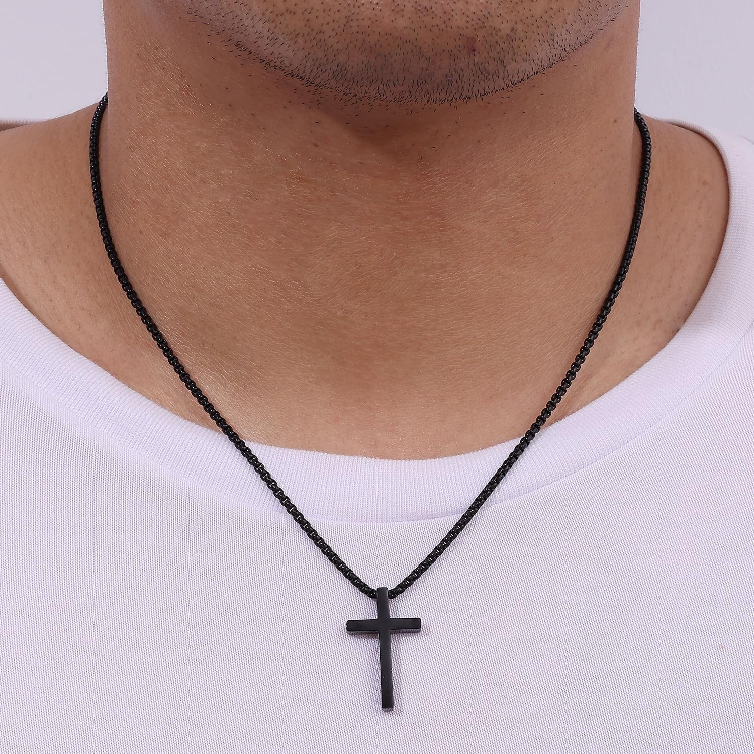 Fiusem Cross Necklace for Men, Silver/Gold/Black Mens 20.0 Inches