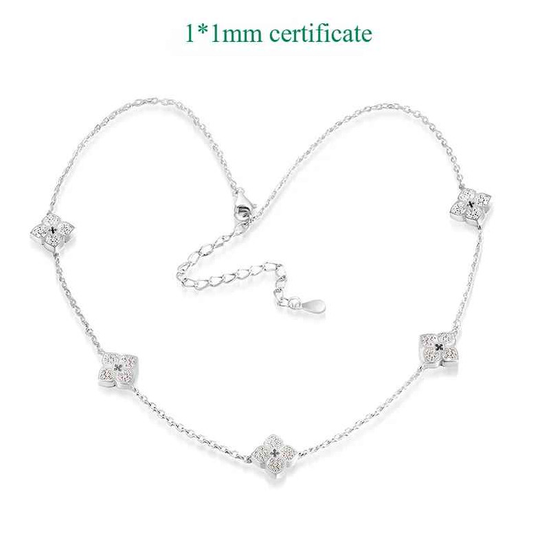 18k Gold Plated Flower Moissanite Choker Necklace 925 Silver Pendant Chain Women