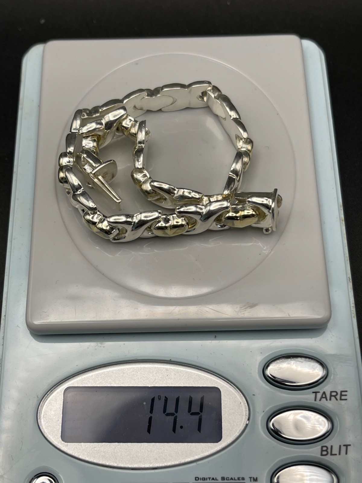 Vintage Italian Sterling Silver & Gold‑Tone Heart Link Bracelet | 7.5 in | 14.4g