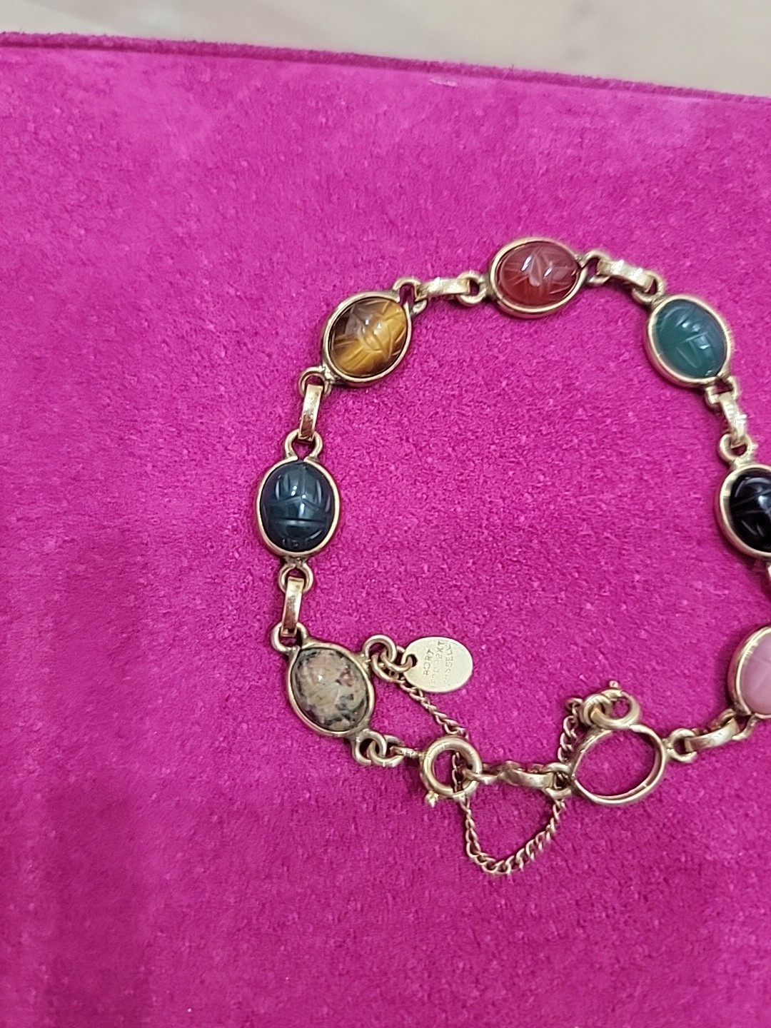 VTG BURT CASSELL 1/20 12k GF Gold Filled Multicolor Gemstone Bracelet /As Is